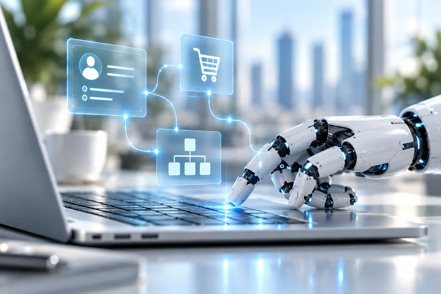 يد روبوتية تربط بيانات العملاء والتجارة الإلكترونية وسير العمل عبر نظام رقمي